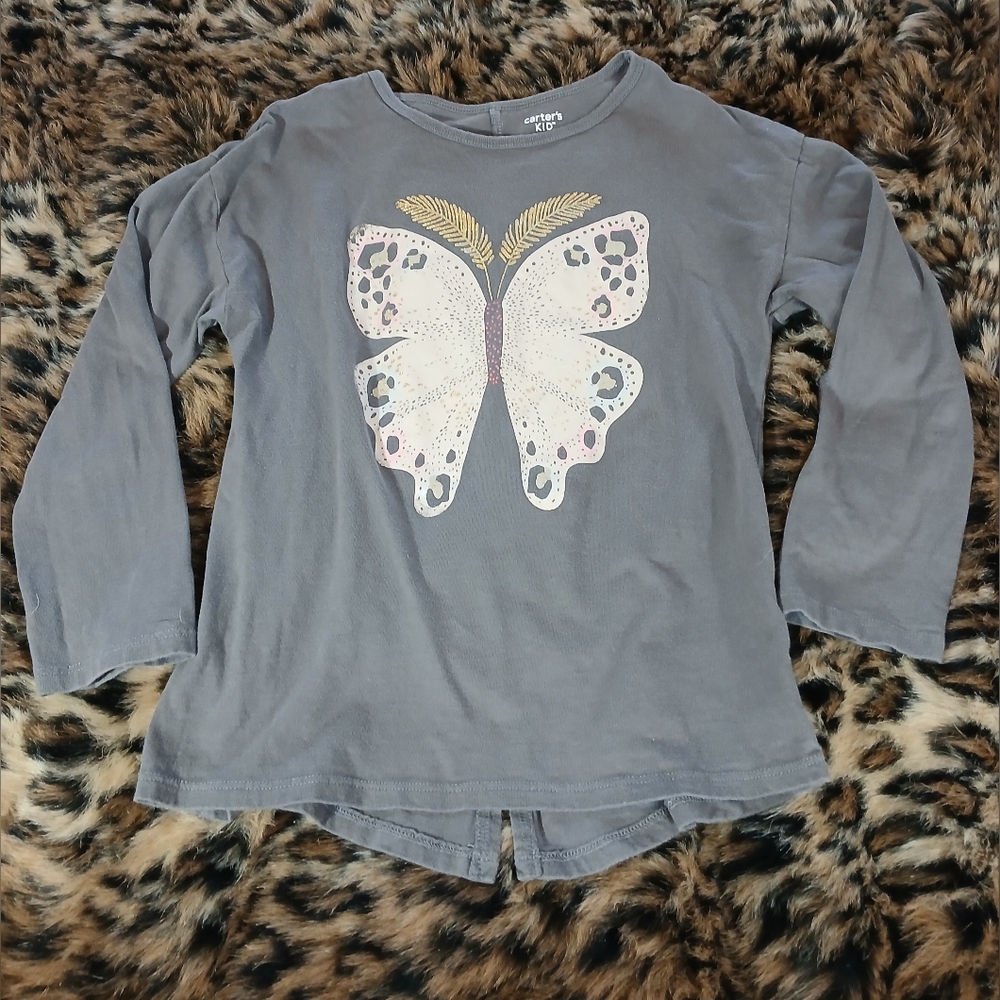 Carter's Gray Long Sleeve with Gold And Pink Butterfly Design Size Girls 7/7A